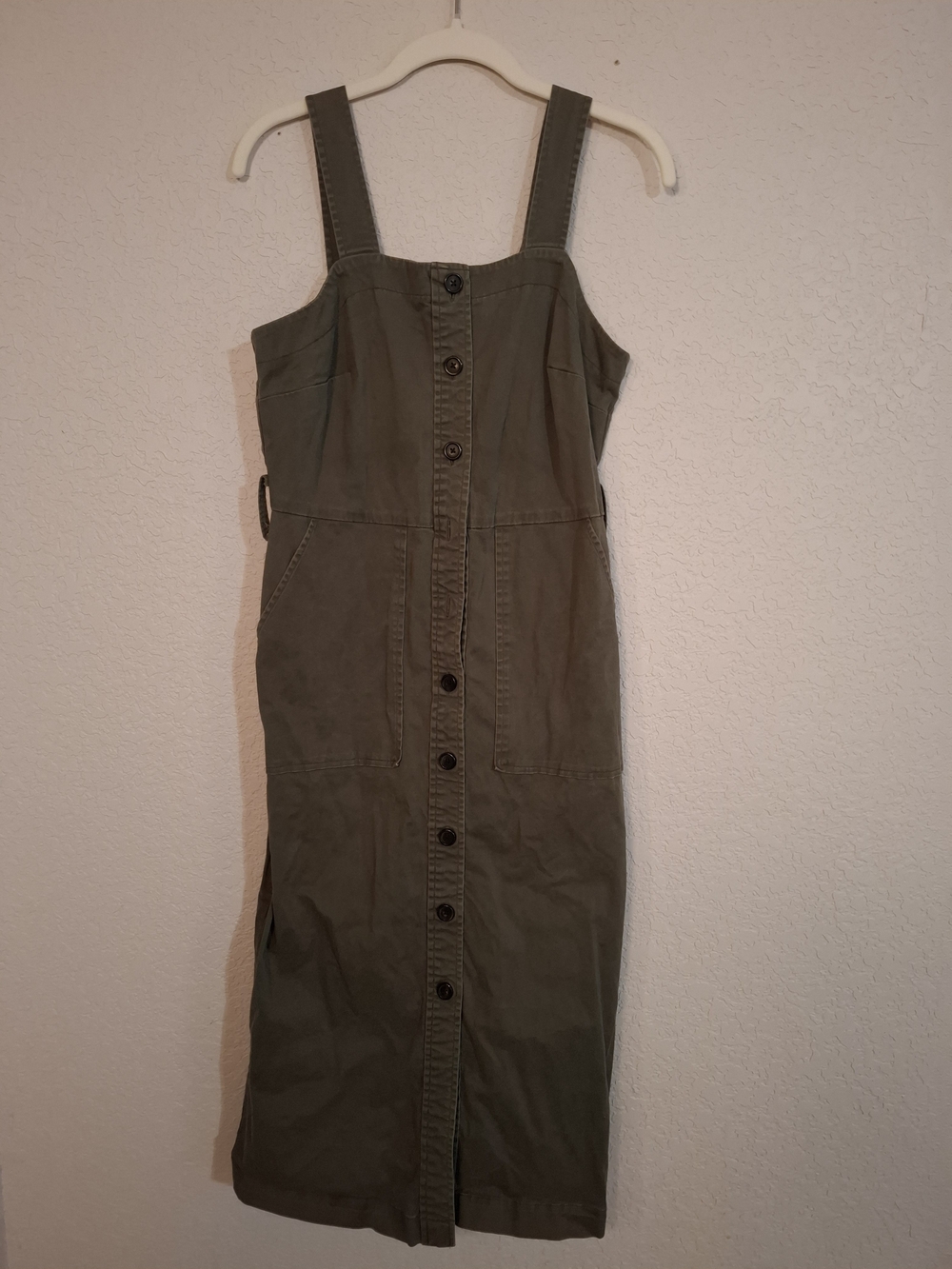 Universal Thread Olive Green Button-Front Midi Pinafore Dress